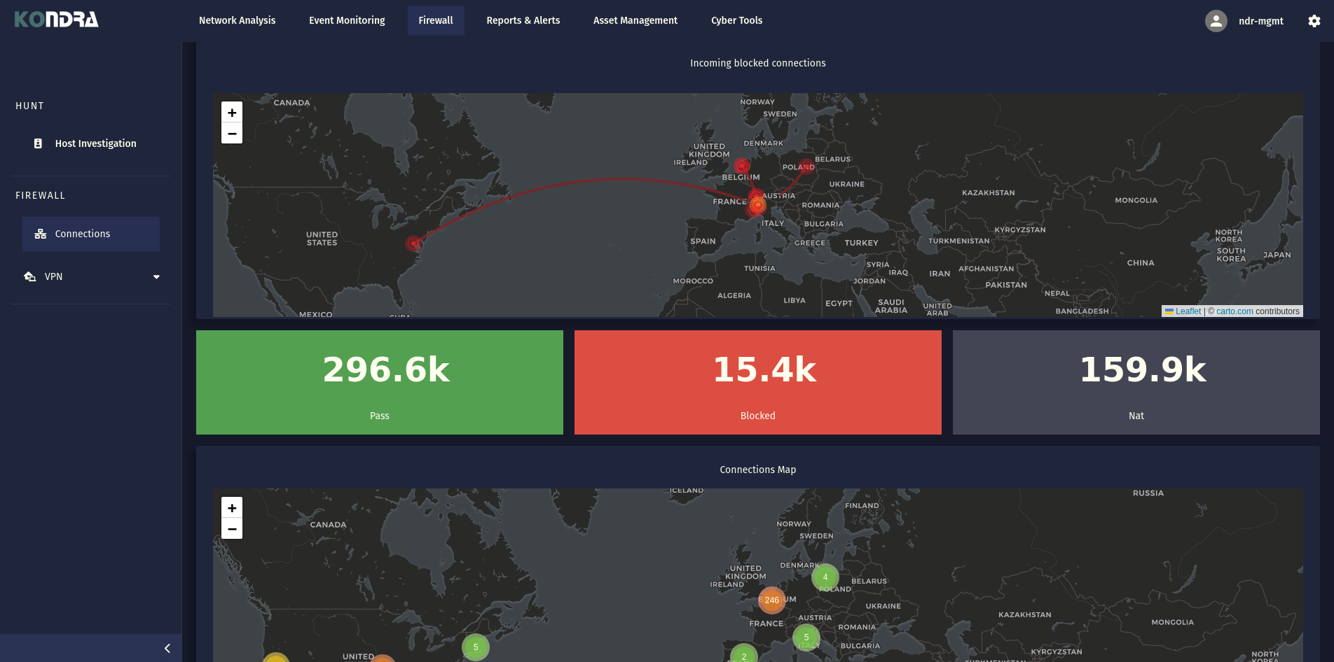 A screenshot of the VPN section of Kondra